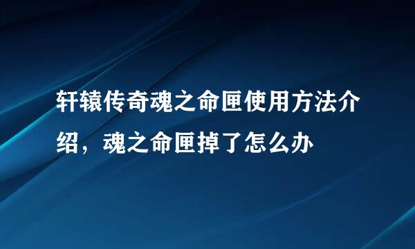 轩辕传奇魂之命匣使用方法介绍，魂之命匣掉了怎么办