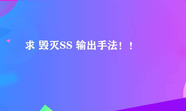 求 毁灭SS 输出手法！！