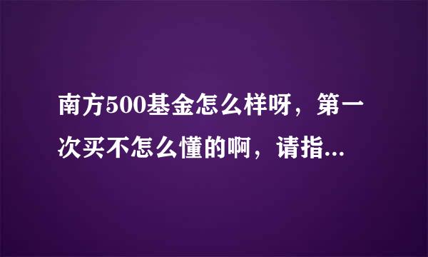 南方500基金怎么样呀，第一次买不怎么懂的啊，请指教！！！