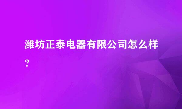 潍坊正泰电器有限公司怎么样？