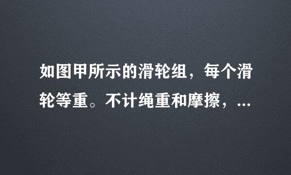 如图甲所示的滑轮组，每个滑轮等重。不计绳重和摩擦，物体重G 1 从200 N开始逐渐增加，直到绳子被拉断。