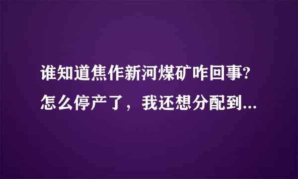 谁知道焦作新河煤矿咋回事?怎么停产了，我还想分配到那里的，唉.....