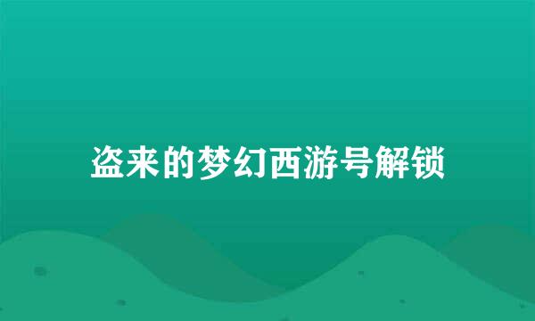 盗来的梦幻西游号解锁