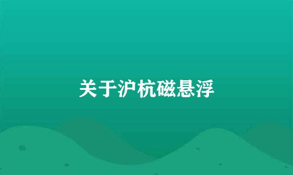 关于沪杭磁悬浮