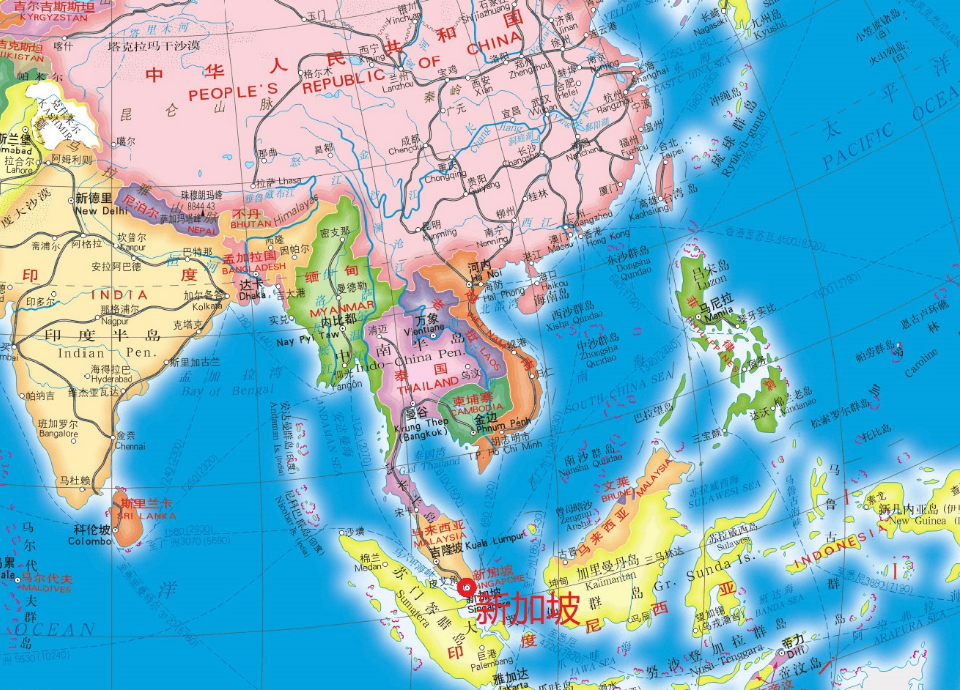 新加坡在地图上的位置