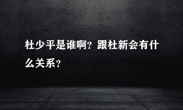 杜少平是谁啊？跟杜新会有什么关系？