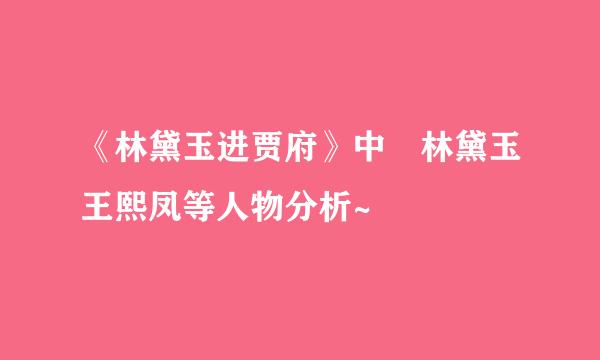 《林黛玉进贾府》中 林黛玉王熙凤等人物分析~