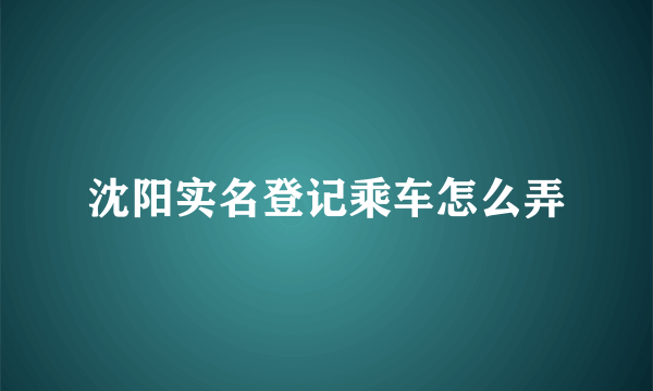 沈阳实名登记乘车怎么弄