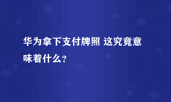 华为拿下支付牌照 这究竟意味着什么？