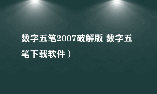 数字五笔2007破解版 数字五笔下载软件）