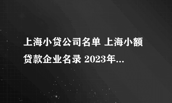 上海小贷公司名单 上海小额贷款企业名录 2023年上海小额贷款公司有哪些