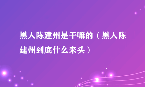 黑人陈建州是干嘛的（黑人陈建州到底什么来头）