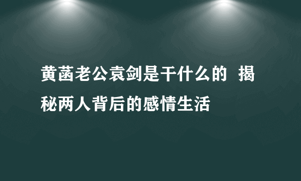 黄菡老公袁剑是干什么的  揭秘两人背后的感情生活