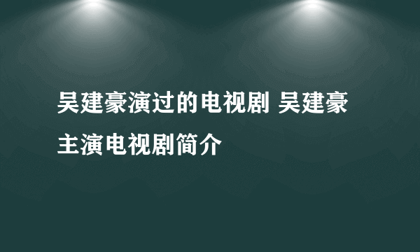 吴建豪演过的电视剧 吴建豪主演电视剧简介