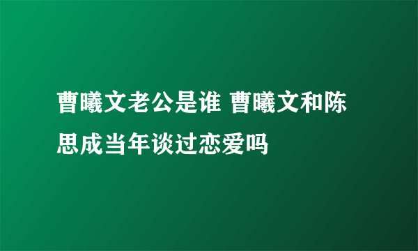 曹曦文老公是谁 曹曦文和陈思成当年谈过恋爱吗