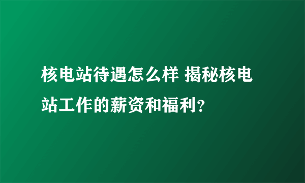 核电站待遇怎么样 揭秘核电站工作的薪资和福利？