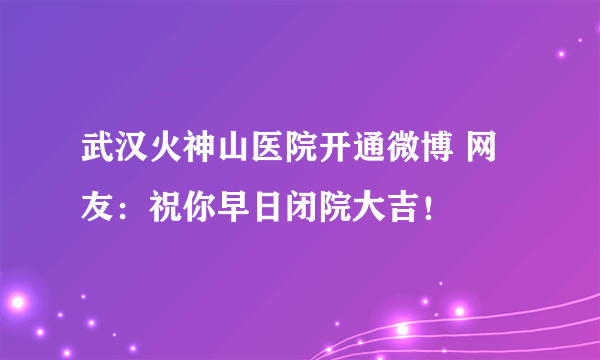 武汉火神山医院开通微博 网友：祝你早日闭院大吉！