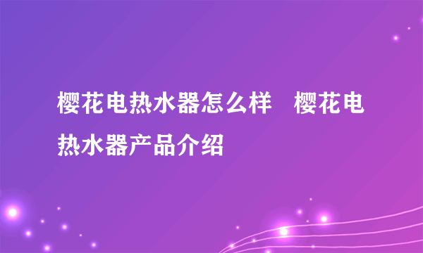 樱花电热水器怎么样   樱花电热水器产品介绍