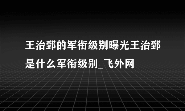 王治郅的军衔级别曝光王治郅是什么军衔级别_飞外网