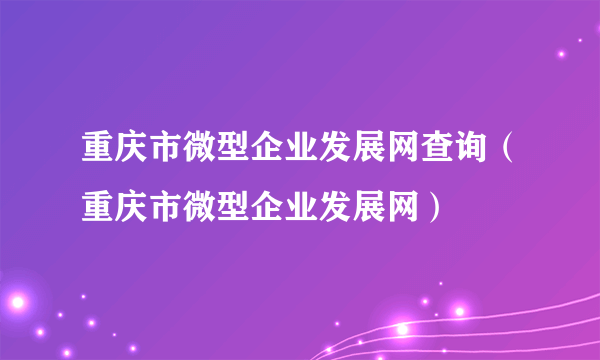 重庆市微型企业发展网查询（重庆市微型企业发展网）