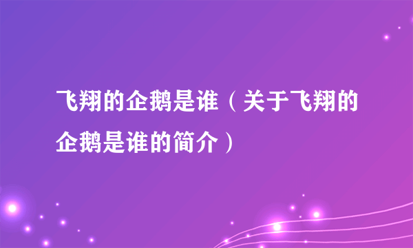 飞翔的企鹅是谁（关于飞翔的企鹅是谁的简介）