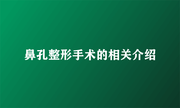 鼻孔整形手术的相关介绍