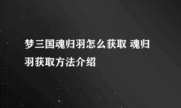 梦三国魂归羽怎么获取 魂归羽获取方法介绍