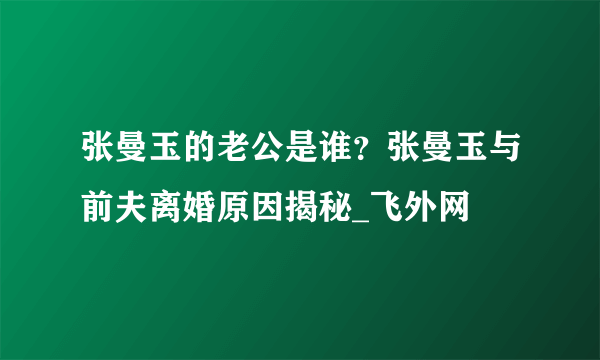 张曼玉的老公是谁？张曼玉与前夫离婚原因揭秘_飞外网