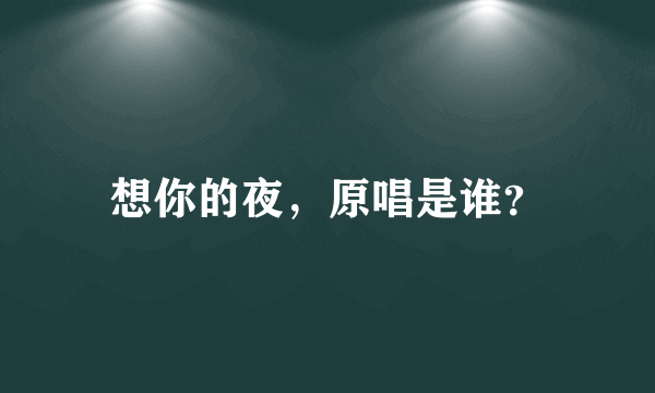 想你的夜，原唱是谁？