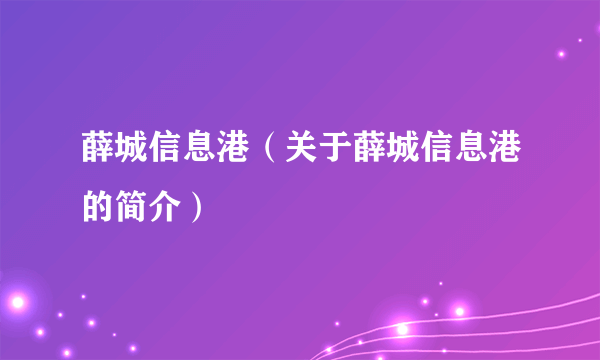 薛城信息港（关于薛城信息港的简介）