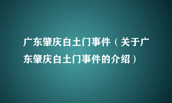 广东肇庆白土门事件（关于广东肇庆白土门事件的介绍）