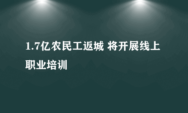 1.7亿农民工返城 将开展线上职业培训