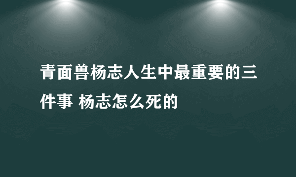 青面兽杨志人生中最重要的三件事 杨志怎么死的