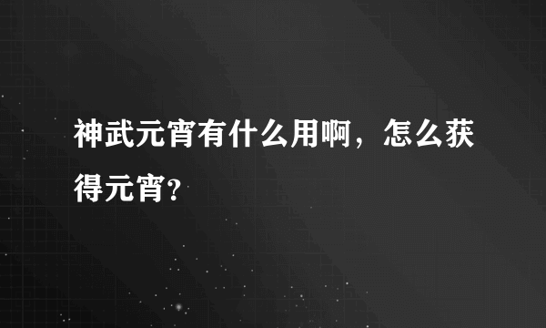 神武元宵有什么用啊，怎么获得元宵？