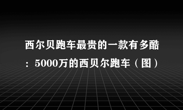 西尔贝跑车最贵的一款有多酷：5000万的西贝尔跑车（图）