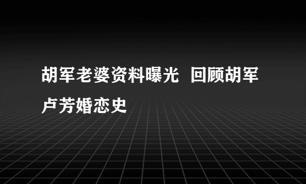 胡军老婆资料曝光  回顾胡军卢芳婚恋史