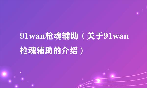 91wan枪魂辅助（关于91wan枪魂辅助的介绍）