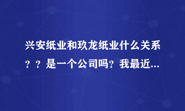 兴安纸业和玖龙纸业什么关系？？是一个公司吗？我最近老看到兴安纸业的新闻?有知道的可否告诉下呢！