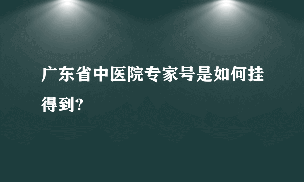 广东省中医院专家号是如何挂得到?