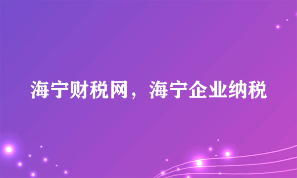 海宁财税网，海宁企业纳税