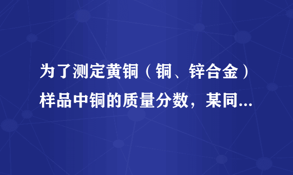 为了测定黄铜（铜、锌合金）样品中铜的质量分数，某同学称取一定质量的黄铜样品，粉碎后放入烧杯中，逐滴加入稀硫酸至不再产生气泡为止，记录反应前后物质的质量，如下表，试计算（忽略气体放出时带走的水蒸气质量）：