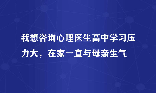 我想咨询心理医生高中学习压力大，在家一直与母亲生气