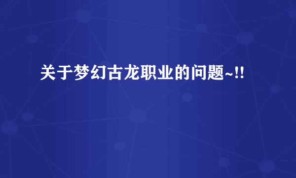 关于梦幻古龙职业的问题~!!