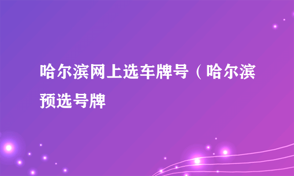 哈尔滨网上选车牌号（哈尔滨预选号牌