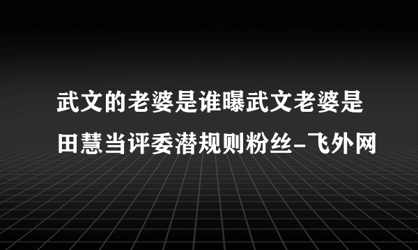 武文的老婆是谁曝武文老婆是田慧当评委潜规则粉丝-飞外网