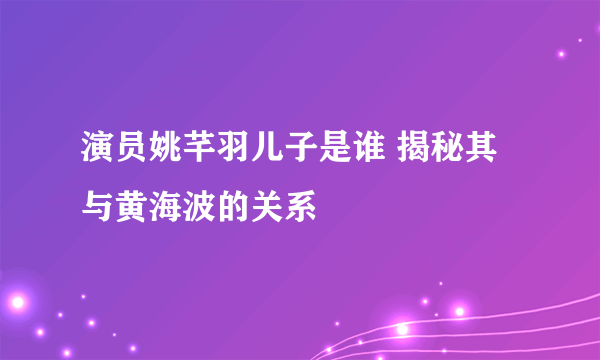 演员姚芊羽儿子是谁 揭秘其与黄海波的关系