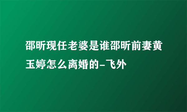 邵昕现任老婆是谁邵昕前妻黄玉婷怎么离婚的-飞外