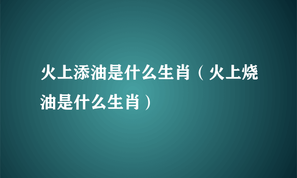 火上添油是什么生肖（火上烧油是什么生肖）