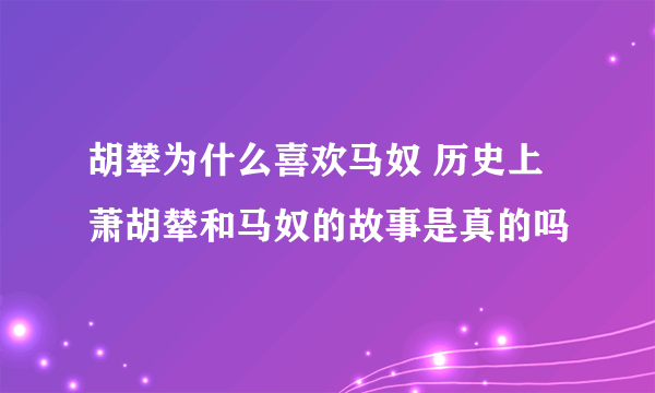 胡辇为什么喜欢马奴 历史上萧胡辇和马奴的故事是真的吗