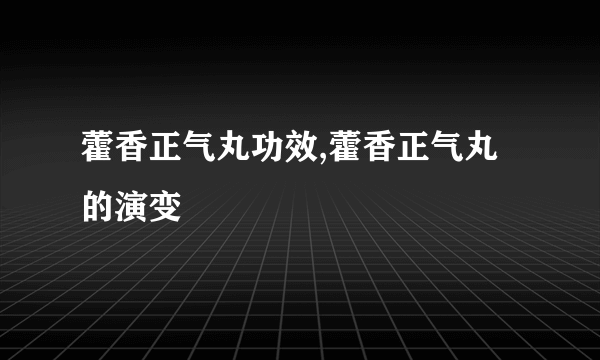 藿香正气丸功效,藿香正气丸的演变